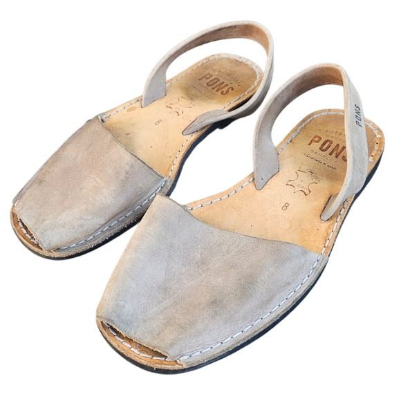 PONS Menorca Leather Sandals Taupe Beige Slingback Handmade Spain Minimalist - Picture 1 of 8